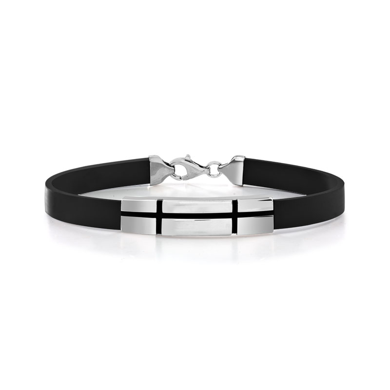 Bracelet homme en argent 925 caoutchouc noir de chez Maty - 49€